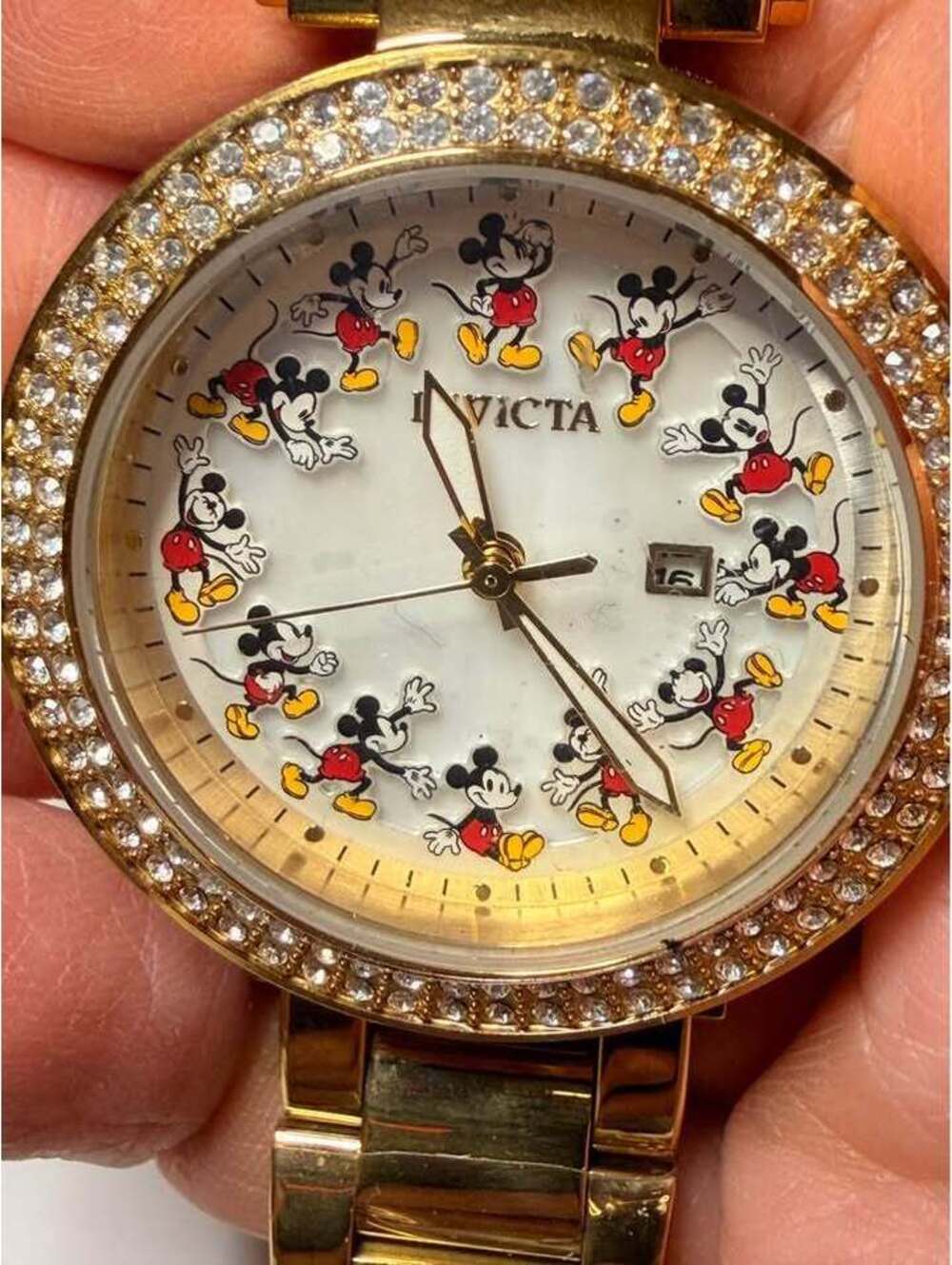 Invicta Disney Limited Edition Mickey Mouse Gold Tone Watch Crystal Bezel 36348